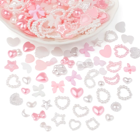 Set de 50 Charms Perlas y Brillos - Mix Rosa y Blanco - comprar online