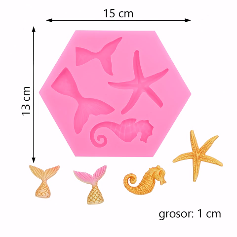 Molde de Silicona Marino – Cola de Sirena, Caballito y Estrella - comprar online