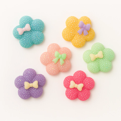 Charms flores con moño y glitter X3 - comprar online