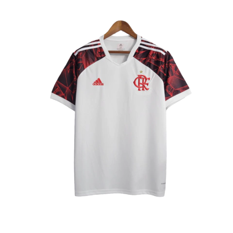 Camisa Flamengo II 21-22 Torcedor Masculina - Branca com detalhes na manga em vermelho e preto