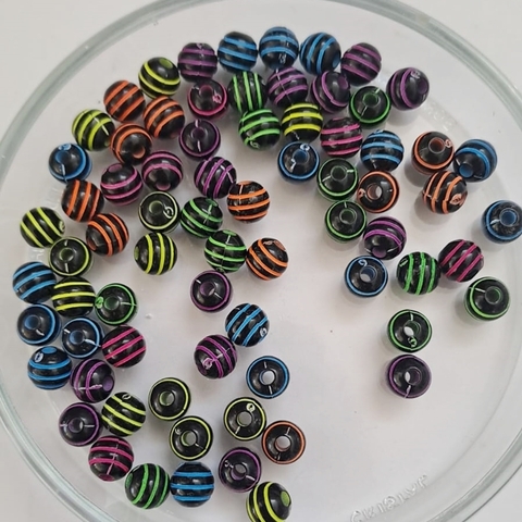 Cuenta Plastica Bolita Negra Rayada x 10un. - comprar online