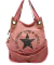 Bolso Estrella de color rosa con estampado de estrella negra y detalles de cuero.