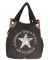 Bolso negro con diseño de estrella blanca y detalles en cuero, estilo vintage, ideal para uso diario.