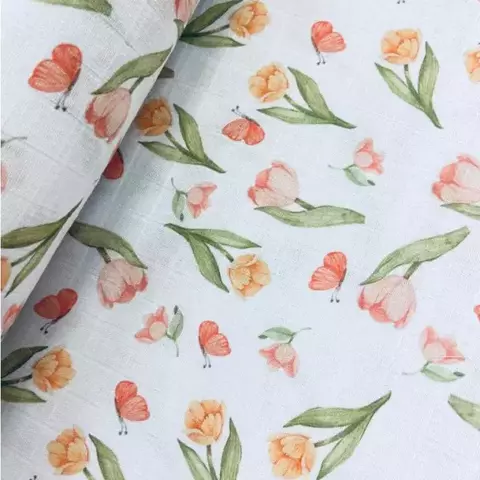 Tecido Fralda mini Quadriculada estampa Tulipas - comprar online