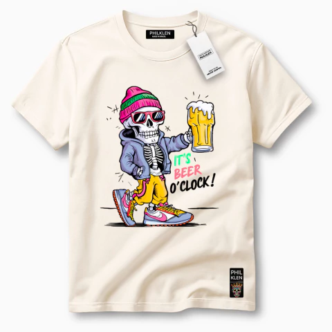 Camiseta Algodão Premium Estampa Divertida IT'S BEER O'CLOCK Unissex Masculina e Feminina Philklen - comprar online