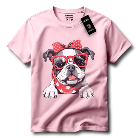 Camiseta de Algodão Premium Bulldog Estampa Criativa Feminina- Philklen - comprar online