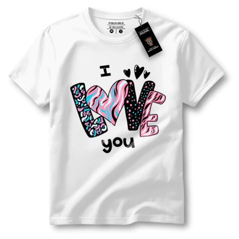 Camiseta Feminina de algodão premium LOVE YOU" - Estampa Colorida - Philklen - comprar online