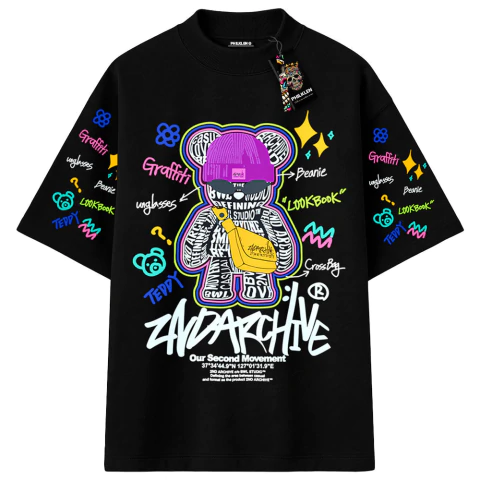 Camiseta Oversized Unissex PHILKLEN Estampa Teddy Colorido Streetwear