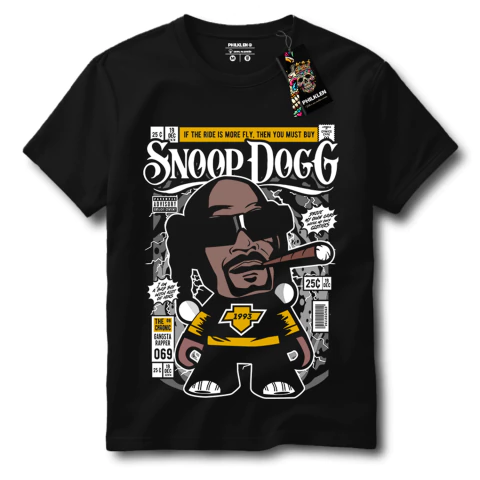 Camiseta Masculina e Feminina Snoop Dog Hip Hop Preta Algodão Camisa Philklen