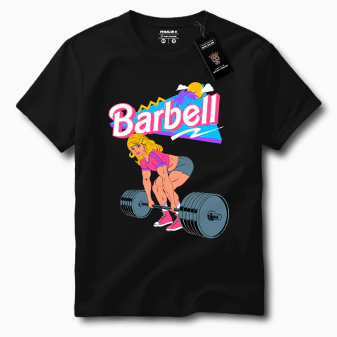 Camiseta Feminina de Algodão com Estampa "Barbell" - Estilo Moderno e Casual