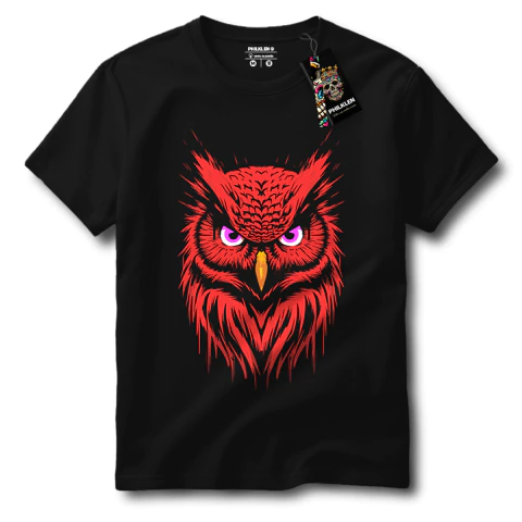 Camiseta Masculina e Feminina Coruja Misteriosa Preta Algodão Premium Camisa Philklen