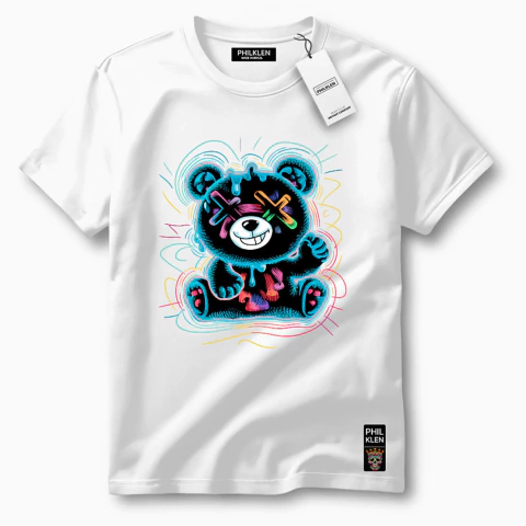 Camiseta Algodão Premium Estampada Urso Artístico Colorido Unissex Masculina e Feminina - comprar online
