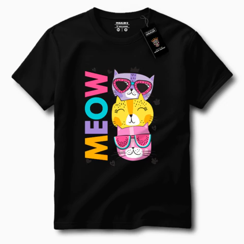 Camiseta Unissex de Algodão Premium Gatinhos Coloridos Estampa "MEOW" - Philklen - comprar online