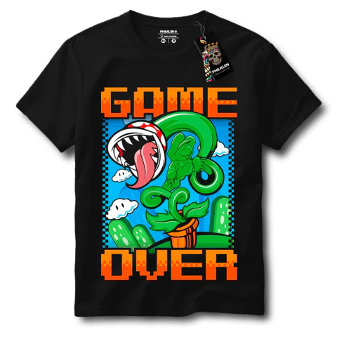 Camiseta Masculina e Feminina Game Over Gamer Retrô Preta Algodão Premium Camisa Philklen