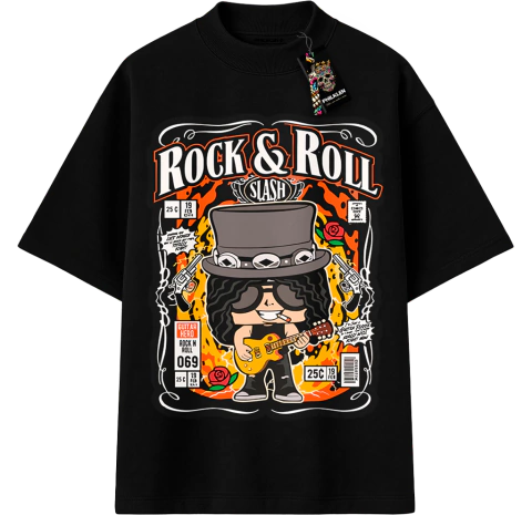 Camiseta Oversized Unissex Estampa Rock N' Roll Guitarrista | Algodão Premium e Gola Canelada - comprar online