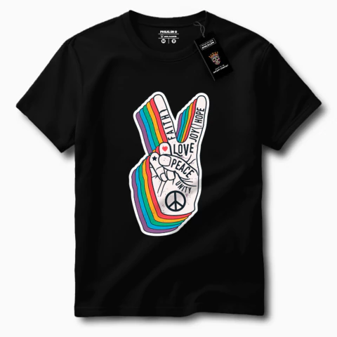 Camiseta Unissex de Algodão Estampa Gráfica de Mão Paz e Amor | Moda Casual - Philklen - comprar online