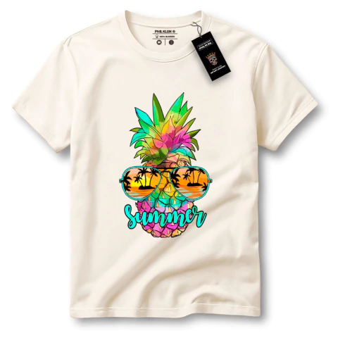 Camiseta Unissex de Algodão Premium Estampa de Abacaxi Verão Óculos de Sol | Philklen - comprar online