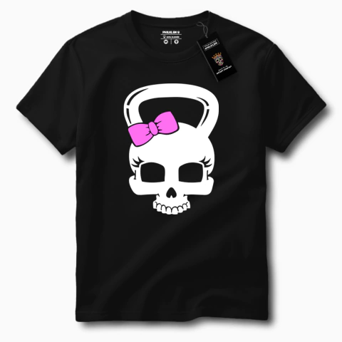 Camiseta Feminina Caveira Kettlebell e Laço - Conforto e Estilo para Treinos e Casual - comprar online