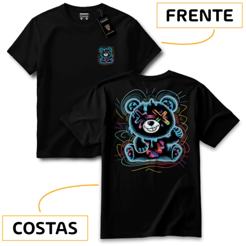 Camiseta Unissex de Algodão com Estampa Urso Colorido Frente e Costas - Estilo Urbano e Criativo- Philklen - comprar online