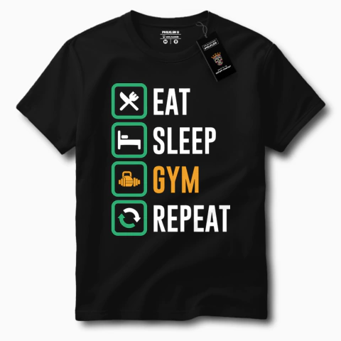 Camiseta Unissex Eat Sleep Gym Repeat com Estampa Divertida - Conforto e Estilo para Treinos e Casual - comprar online
