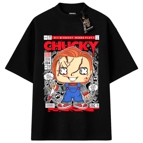 Camiseta Oversized Estampa Terror Boneco Estilizado Unissex Algodão Premium