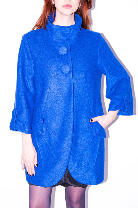 Casaco Azul Bic de Lã Batida com Maxibotão