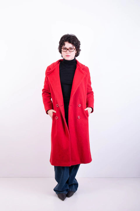 Sobretudo Vermelho de Lã Batida