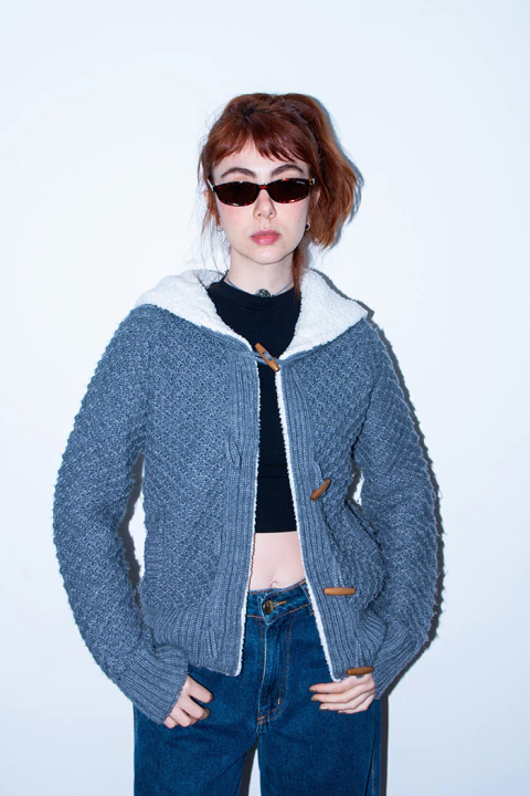 Casaco Cinza Tricot com Pelinho Interno Zara