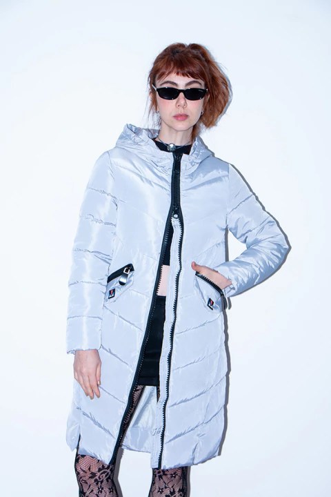Maxi Casaco Puffer Cinza