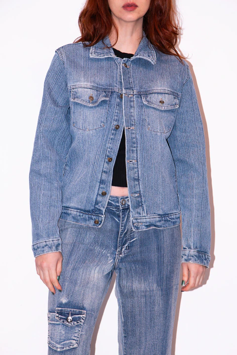 Jaqueta Jeans Listrada Texturizada