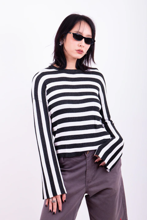 Blusa Manga Longa Listrada P&B Canelada