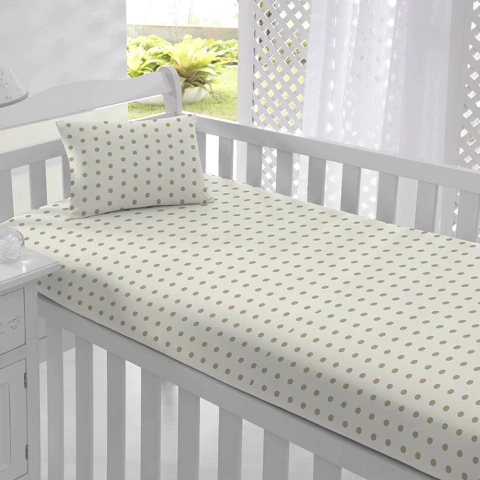 Jogo de Berço de Malha Simples Estampado Poá Nature - 100% Algodão