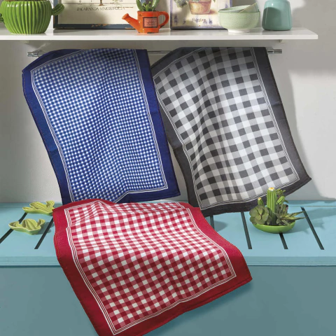 Kit Pano de Copa Dohler Prata Xadrez - 100% Algodão 45x65cm