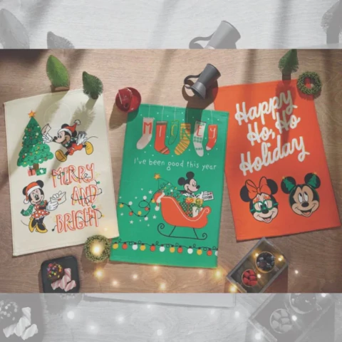 Kit Pano de Copa Dohler Prata Mickey e Minnie Natal 20 - 100% Algodão - 45x65cm