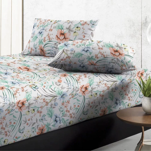 Jogo de Cama Arrumada Simples Botânico - Malha Soft 100% Algodão