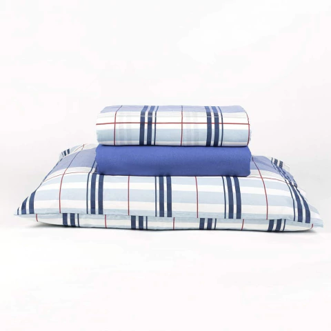 Jogo de Cama Santista Royal Madras 100% Algodão - Azul Madras - Solteiro