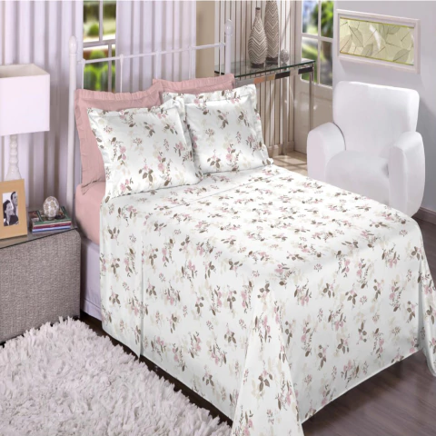 Jogo de Cama Estamparia Trésor Rose 7902 300 Fios - 100% Algodão - Queen