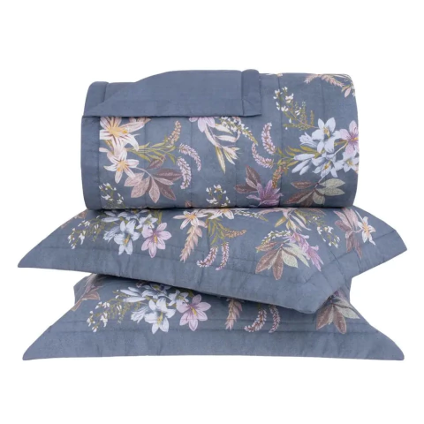 Kit Colcha Buddemeyer Percalle Florence Azul 180 Fios - 100% Algodão - Queen 3 Peças