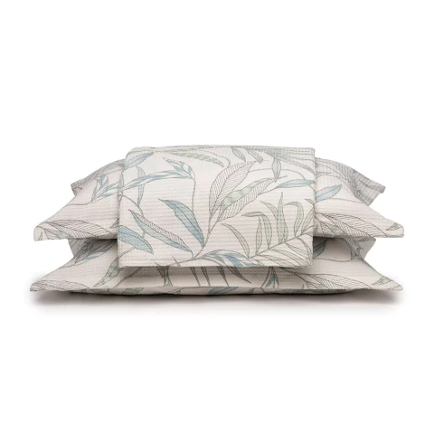 Kit Colcha Dohler Piquet Estampado Melissa - 100% Algodão - Branco/Verde - Solteiro