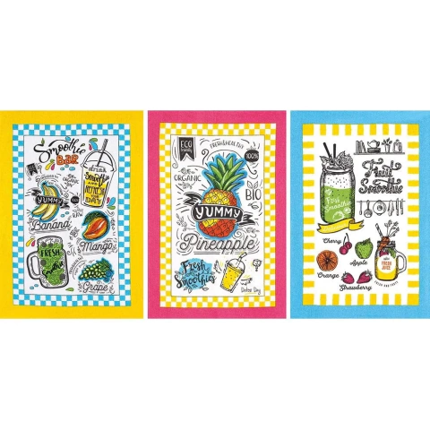 Kit Pano de Copa Prata Frutas 100% Algodão