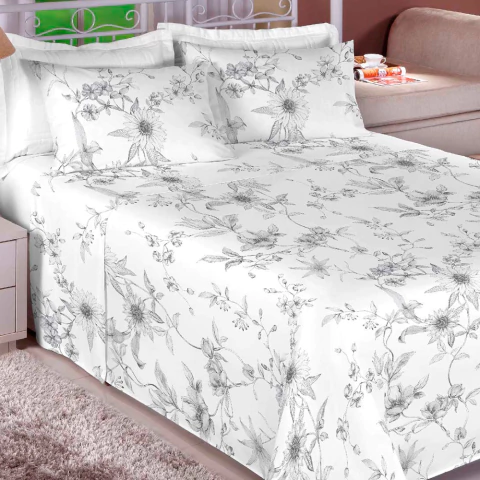 Jogo de Cama Premium Percal 200 Fios Flor 7604-1- 100%Algodão - Queen