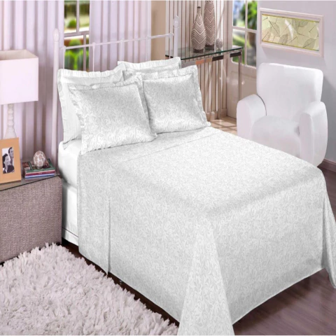 Jogo de Cama Estamparia Trésor Flores Branco 300 Fios - 100% Algodão - Queen