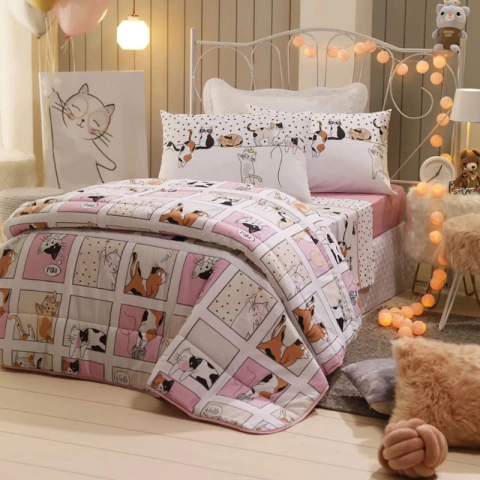 Jogo de Cama Santista Infantil Royal Cats Solteiro 3 peças - 100% Algodão