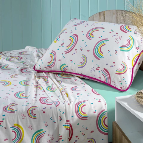 Jogo de Cama Completo Estampado Rainbow - Malha Soft 100% Algodão