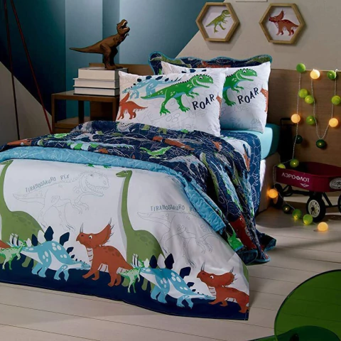 Jogo de Cama Santista Infantil Royal Sauros Solteiro 3 peças - 100% Algodão - Verde Sauros - Solteiro