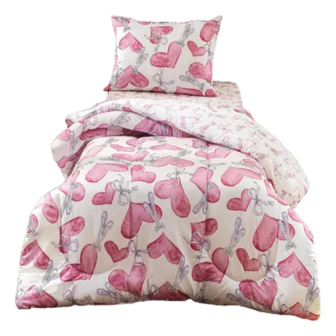 Edredom Teka Kids Coração e Sapatilha Dupla Face - 100% Algodão - Solteiro