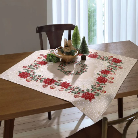 Toalha de Mesa Dohler Clean Athenas Natal (108) - Bege - 78x78cm