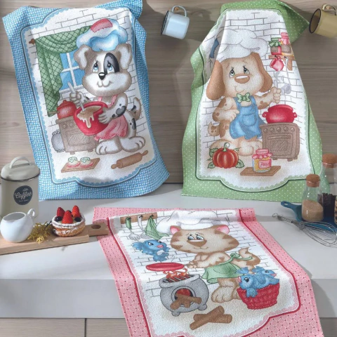 Kit Pano de Copa Dohler Prata Chef Pets- 100% Algodão 45x65cm