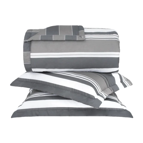 Kit Colcha Buddemeyer Percalle Collins Preto/Branco 180 Fios - 100% Algodão - Casal 3 Peças