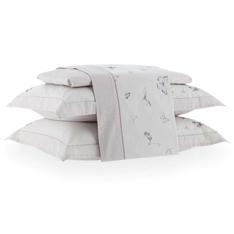 Jogo de Cama Kacyumara Satinee Eugene 300 Fios - 100% Algodão - Branco/Floral - Queen